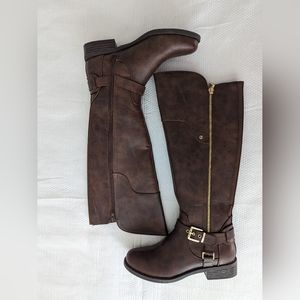 G BY GUESS WOMEN'S  DARK BROWN RIDING BOOTS SHOES 6.5 WIDE CALF New.
